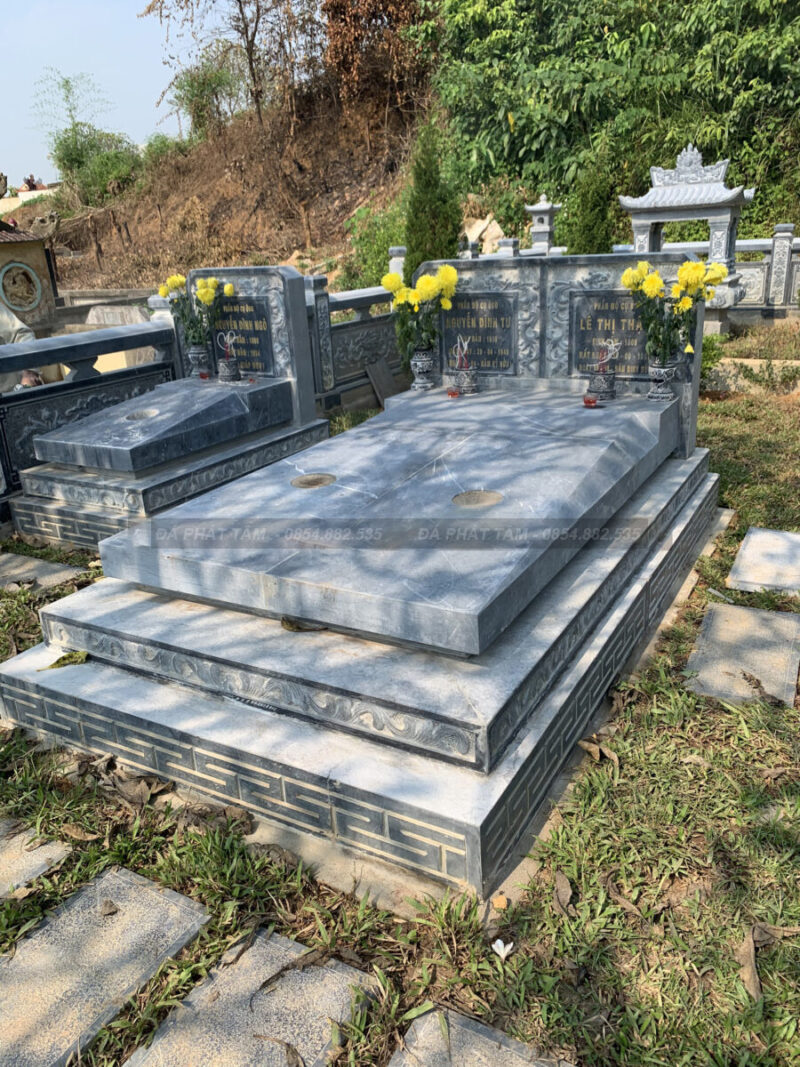 Mộ Đá Đôi Tam Cấp Xanh Đen - Đẹp, Chất Lượng, Chuẩn Phong Thủy - ĐáPhátTâm(PT128)- PT128