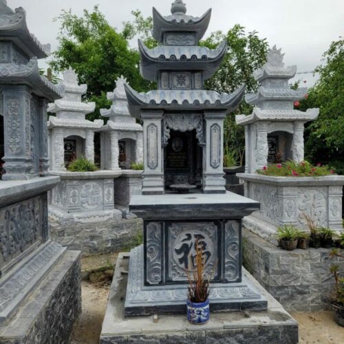 Mộ đá xanh đen cao cấp - Mộ 3 mái - MD05- Làm lăng mộ đá đến Đá Phát Tâm- Mo da don Lam mo da den Da Phat Tam 10
