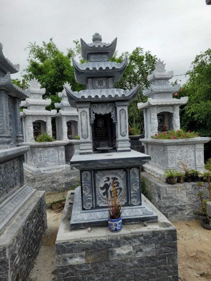 Mộ đá xanh đen cao cấp - Mộ 3 mái - MD05- Làm lăng mộ đá đến Đá Phát Tâm- Mo da don Lam mo da den Da Phat Tam 2