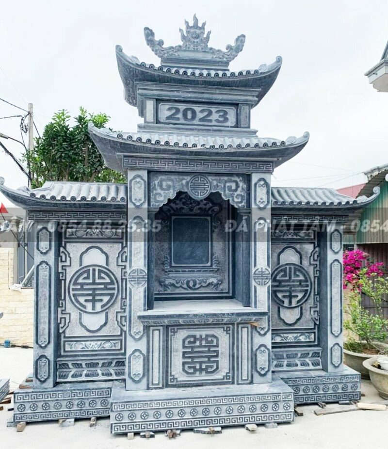 Lăng thờ đơn đá xanh đen PT147 - Làm lăng mộ đá đến Đá Phát Tâm- lang tho don da xanh den 2 Da Phat Tam Lam lang mo da den Da Phat Tam