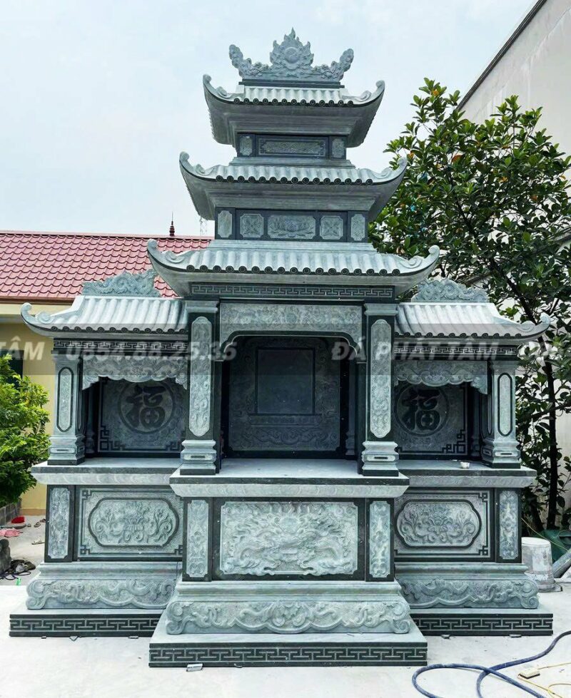 Lăng thờ tam quan đá xanh rêu PT145 - Làm lăng mộ đá đến Đá Phát Tâm- lang tho tam quan da xanh reu 02 Da Phat Tam Lam lang mo da den Da Phat Tam