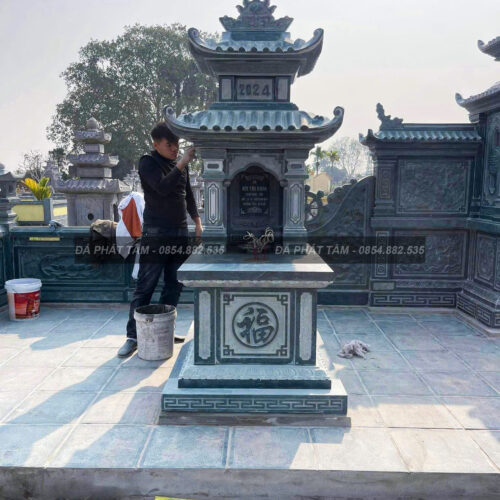 Mộ 2 mái đá xanh rêu cao cấp - Chuẩn phong thuỷ - PT171