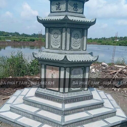 Mộ tháp 3 tầng đá xanh rêu cao cấp - Chuẩn phong thuỷ - PT170