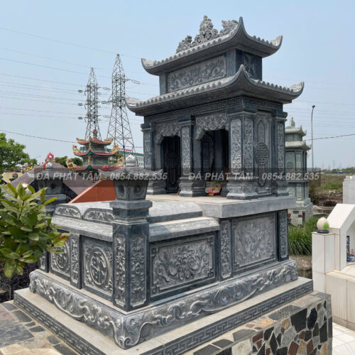 Mộ đôi 2 mái đá xanh đen truyền thống - Chuẩn phong thuỷ - PT159- src1 3