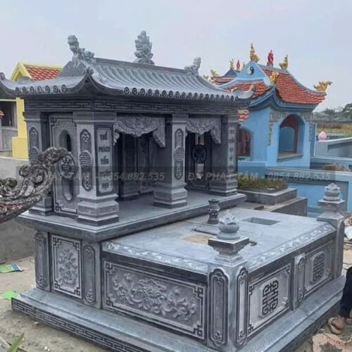 Mộ đôi đá xanh đen truyền thống - Chuẩn phong thuỷ - PT178