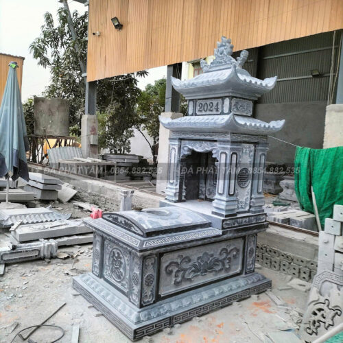 Mộ hai mái đá xanh đen truyền thống - Chuẩn phong thuỷ - PT202