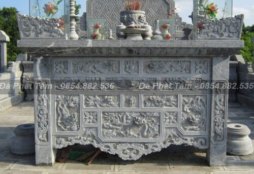 Bàn thờ đá ngoài trời chạm trổ tứ linh tinh xảo – Chuẩn Phong Thuỷ – PT308