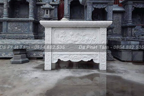 Bàn lễ bằng đá trắng tự nhiên họa tiết hoa sen – Chuẩn Phong Thuỷ – PT306