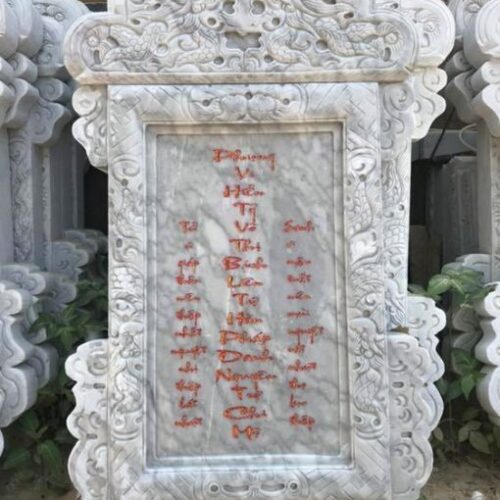 Bia Đá Cẩm Thạch Trắng Hoa Văn Lưỡng Long Chầu Nguyệt – Chuẩn Phong Thuỷ – PT235