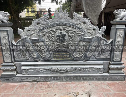 Bình phong đá xanh đen cao cấp, chạm khắc tinh xảo – Chuẩn Phong Thuỷ – PT323