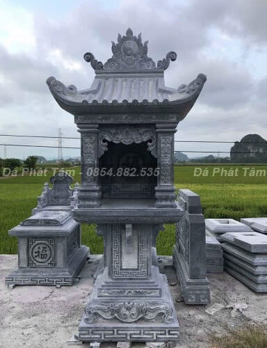 Cây Hương Đá Xanh Đen cột trụ vuông có mái đao  – Chuẩn Phong Thuỷ – PT414
