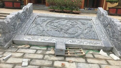 Chiếu rồng đá xanh tự nhiên họa tiết Rồng Phượng  – Chuẩn Phong Thuỷ – PT356