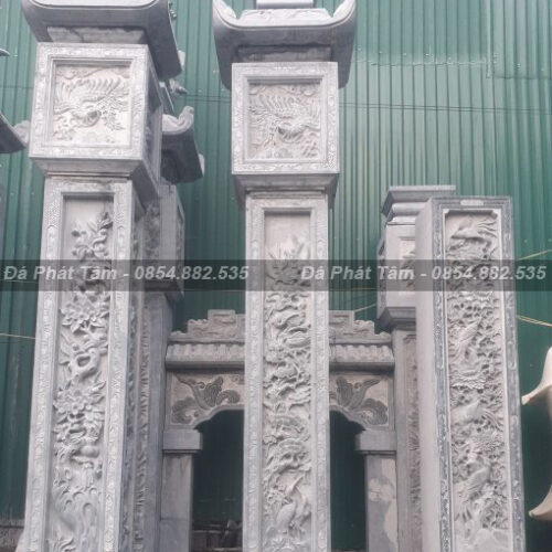 Cột đồng trụ đá xanh Ninh Bình cho cổng đình chùa – Chuẩn Phong Thuỷ – PT347