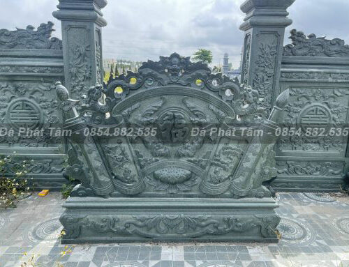 Bình phong đá xanh rêu độ bền cao chạm trổ thủ công – Chuẩn Phong Thuỷ – PT328