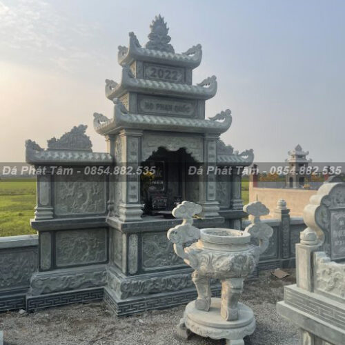 Mẫu Lăng Thờ Đá 3 Mái, Cánh Liền Tại Thanh Hóa – Chuẩn Phong Thuỷ – PT218