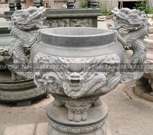 Lư hương đá họa tiết hình rồng tinh xảo – Chuẩn Phong Thuỷ – PT336