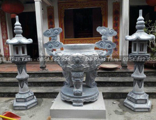 Lư hương bằng đá xanh tự nhiên thân rồng, tai mây – Chuẩn Phong Thuỷ – PT337