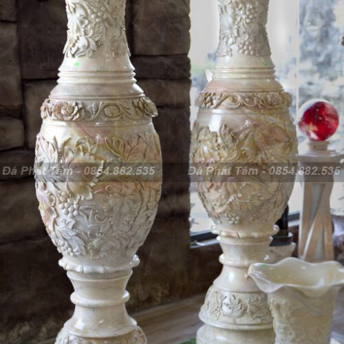 Lộc bình đá cẩm thạch trắng họa tiết tinh xảo – Chuẩn Phong Thuỷ – PT374