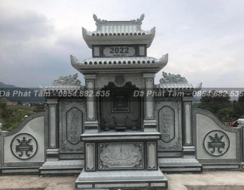 Mẫu Lăng Thờ Đá Xanh Đen 2 Mái Đẹp, Cao Cấp - Chuẩn Phong Thuỷ - PT214