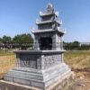 Mộ đá xanh đen Ninh Bình ba mái trang trọng – Chuẩn Phong Thuỷ – PT403- Mo da ba mai DT MDBM02 trang trong