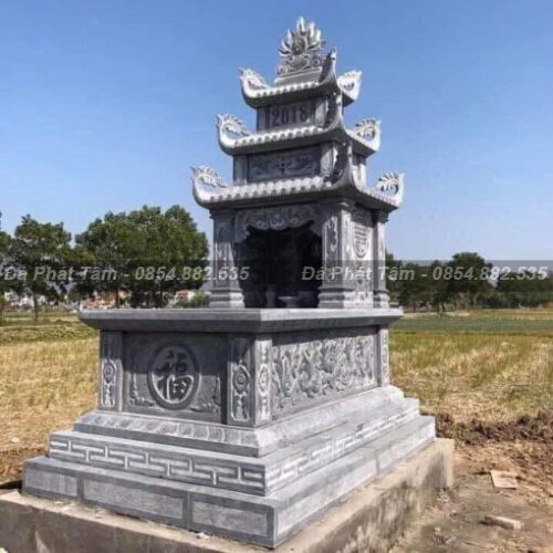 Mộ đá xanh đen Ninh Bình ba mái trang trọng – Chuẩn Phong Thuỷ – PT403