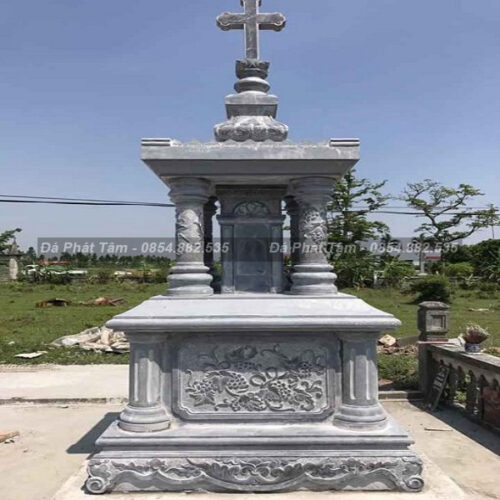 Mộ đá công giáo họa tiết cây nho điêu khắc nổi bật – Chuẩn Phong Thuỷ – PT257