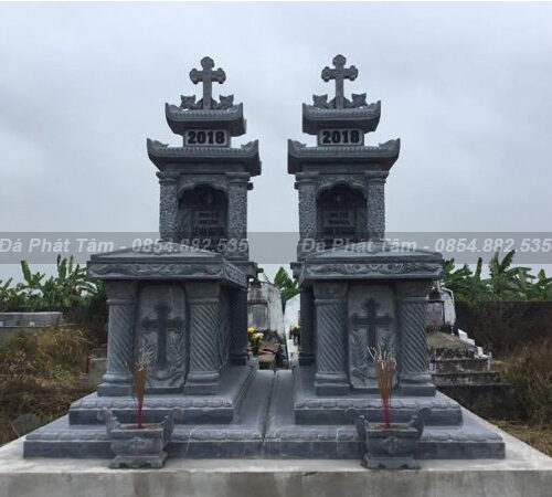 Mộ công giáo đá xanh đen đẹp, trang nghiêm – Chuẩn Phong Thuỷ – PT435