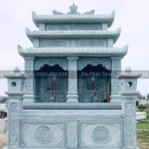 Mộ Đá Đôi Ba Mái làm từ đá ghi sáng sang trọng  – Chuẩn Phong Thuỷ – PT427