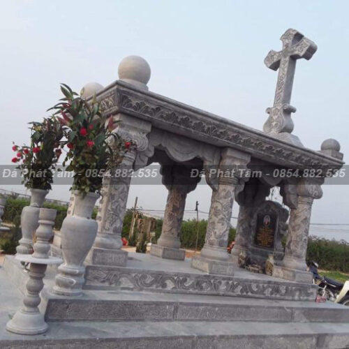 Mộ Đá Đơn Có Cột Trụ Đẹp, Trang Nghiêm – Chuẩn Phong Thuỷ – PT245