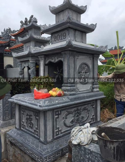 Mộ đơn đá xanh đen Thanh Hóa chạm khắc tinh xảo – Chuẩn Phong Thuỷ – PT283- Mo da don xanh den DT MDXD03 dep