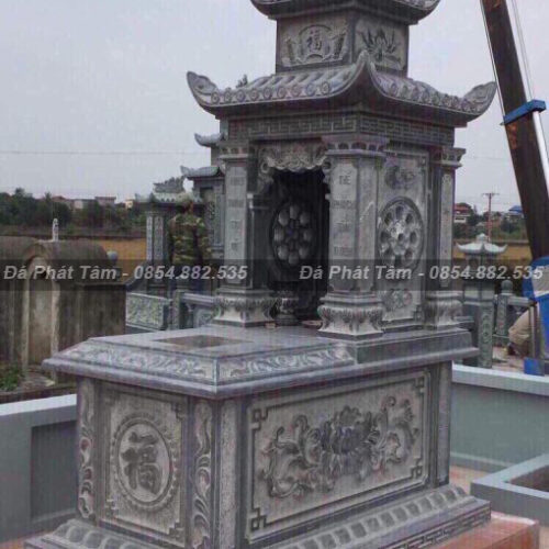 Mộ Đá Xanh Đen Hai Mái Chùa Tại Vĩnh Phúc – Chuẩn Phong Thuỷ – PT225