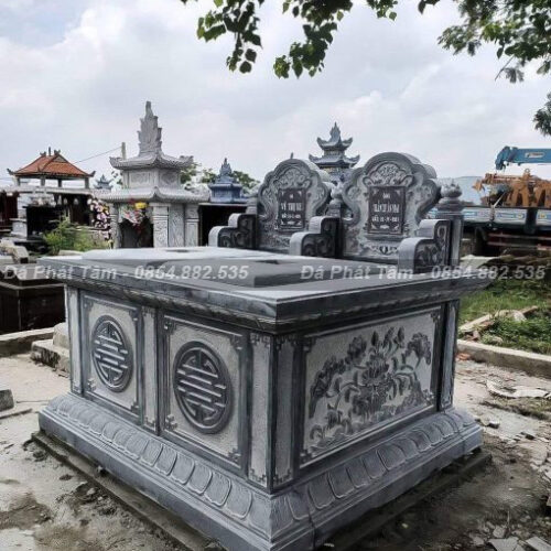 Mộ tam cấp đôi đá xanh đen Ninh Bình – Chuẩn Phong Thuỷ – PT268