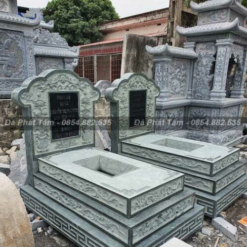 Mộ tam cấp đá xanh rêu cao cấp – Chuẩn Phong Thuỷ – PT292