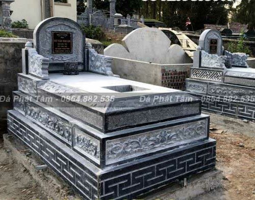 Mộ tam cấp đá xanh tự nhiên Ninh Bình – Chuẩn Phong Thuỷ – PT294