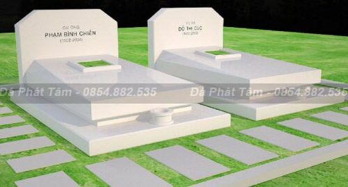 Mộ đá granite nguyên khối màu trắng – Chuẩn Phong Thuỷ – PT423