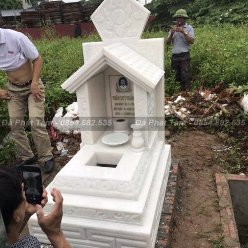 Mộ một mái đá trắng granite Ấn Độ  – Chuẩn Phong Thuỷ – PT420