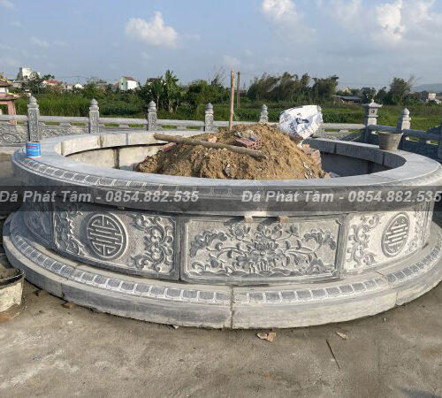 Mộ đá tròn họa tiết chữ Hán, hoa sen đẹp mắt  – Chuẩn Phong Thuỷ – PT405