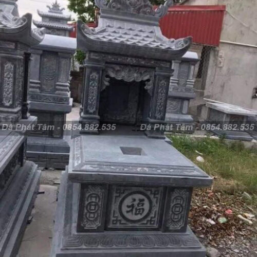 Mộ đơn đá xanh đen nguyên khối có một mái đao  – Chuẩn Phong Thuỷ – PT320