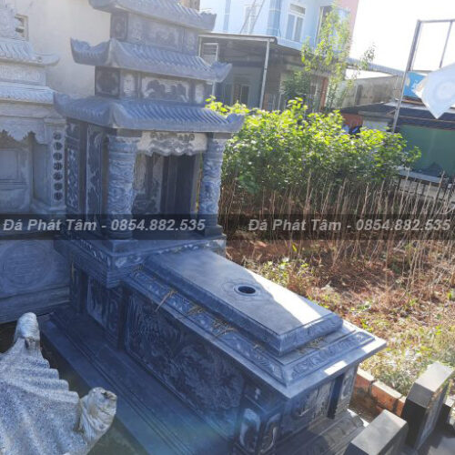Mộ đơn đá xanh tự nhiên 3 mái chùa uy nghiêm – Chuẩn Phong Thuỷ – PT280