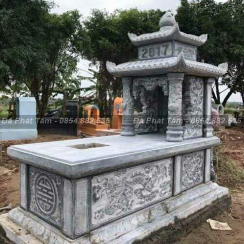 Mộ đơn hai mái đá xanh đen hoa văn rồng lượn  – Chuẩn Phong Thuỷ – PT282