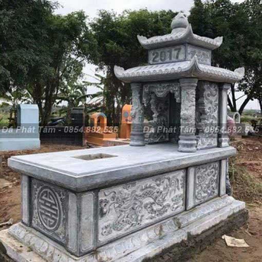 Mộ đơn hai mái đá xanh đen hoa văn rồng lượn – Chuẩn Phong Thuỷ – PT282- Mo don hai mai da xanh den DT MDXD01 chat luong