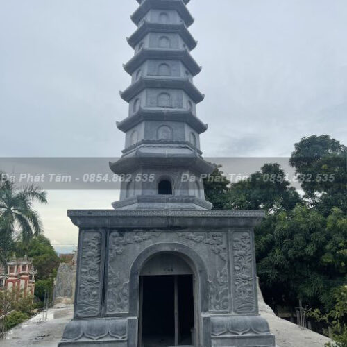 Mộ tháp phật giáo đá xanh đen tự nhiên  – Chuẩn Phong Thuỷ – PT434