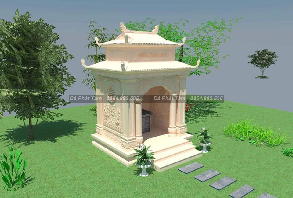 Long đình đơn bằng đá vàng kích thước lớn – Chuẩn Phong Thuỷ – PT408- lang tho bang da vang