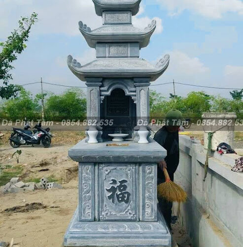 Mộ Đá Xanh Thanh Hóa Ba Mái Họa Tiết Chữ Hán – Chuẩn Phong Thuỷ – PT223
