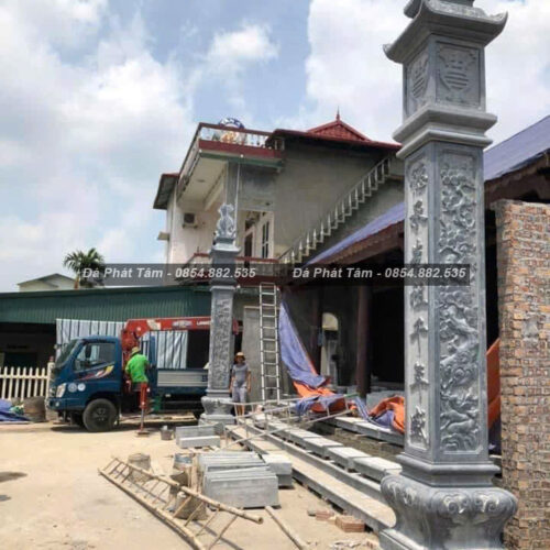 Cột đồng trụ đá xanh đen cho nhà thờ họ – Chuẩn Phong Thuỷ – PT474
