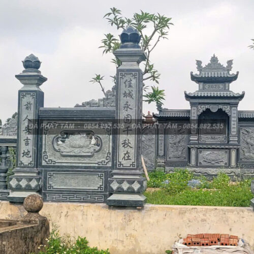 Cổng tứ trụ khu lăng mộ đá xanh đen  – Chuẩn Phong Thuỷ – PT446