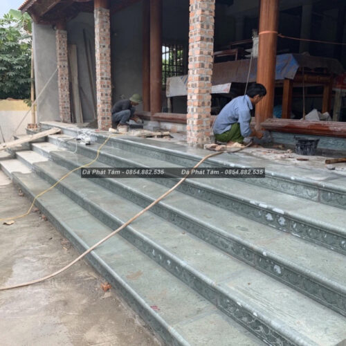 Bậc thềm đá liền khối xanh rêu cao cấp – Chuẩn Phong Thuỷ – PT483